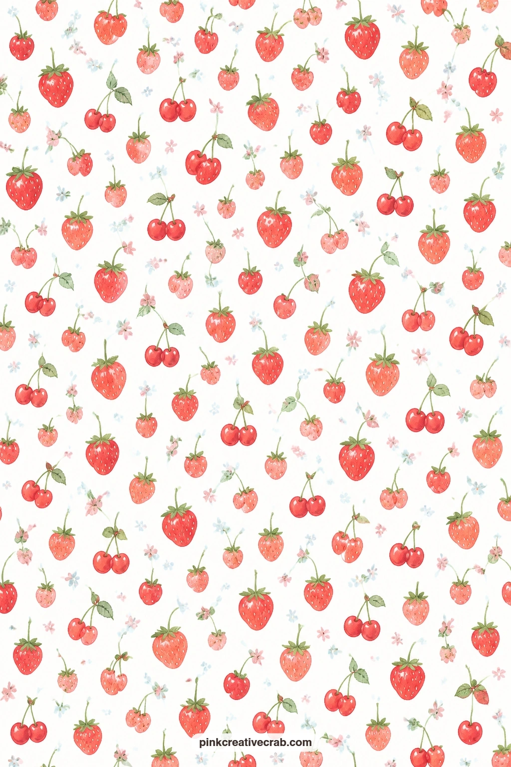 Strawberries and Cherries Toss Paper printable page — Strawberries mix with cherries on their stems here, a lively choice for wrapping a jar of homemade jam or