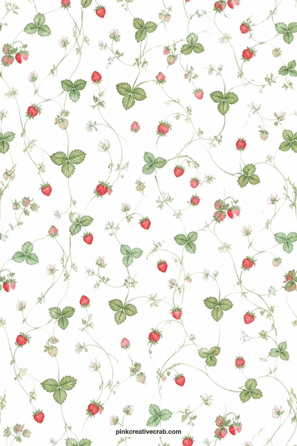 Strawberry Vine Paper printable page — Runners and trailing vines carry small berries and leaves across white, pairing well with the grid paper below for a two