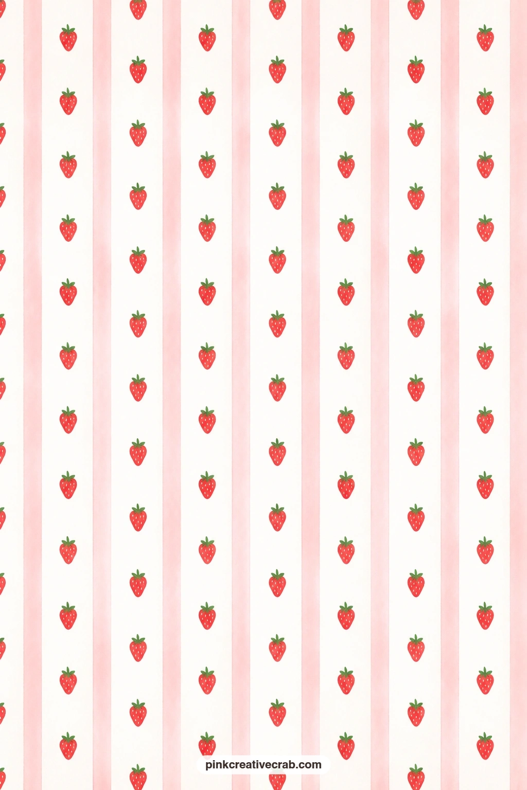 Strawberry Stripe Paper printable page — Pink stripes run the length of the sheet with tiny strawberries set between them, a neat pairing with the gingham