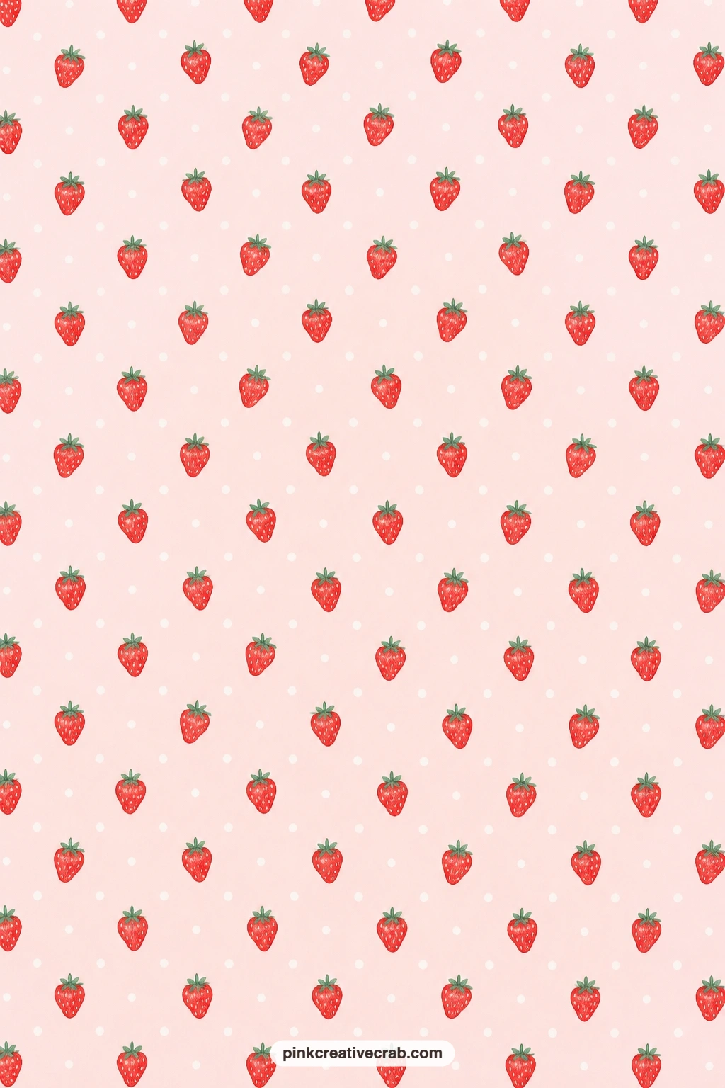 Strawberry Polka Dot Paper printable page — White polka dots float among strawberries on pale pink, an easy background for a jam label or the cover of a junk