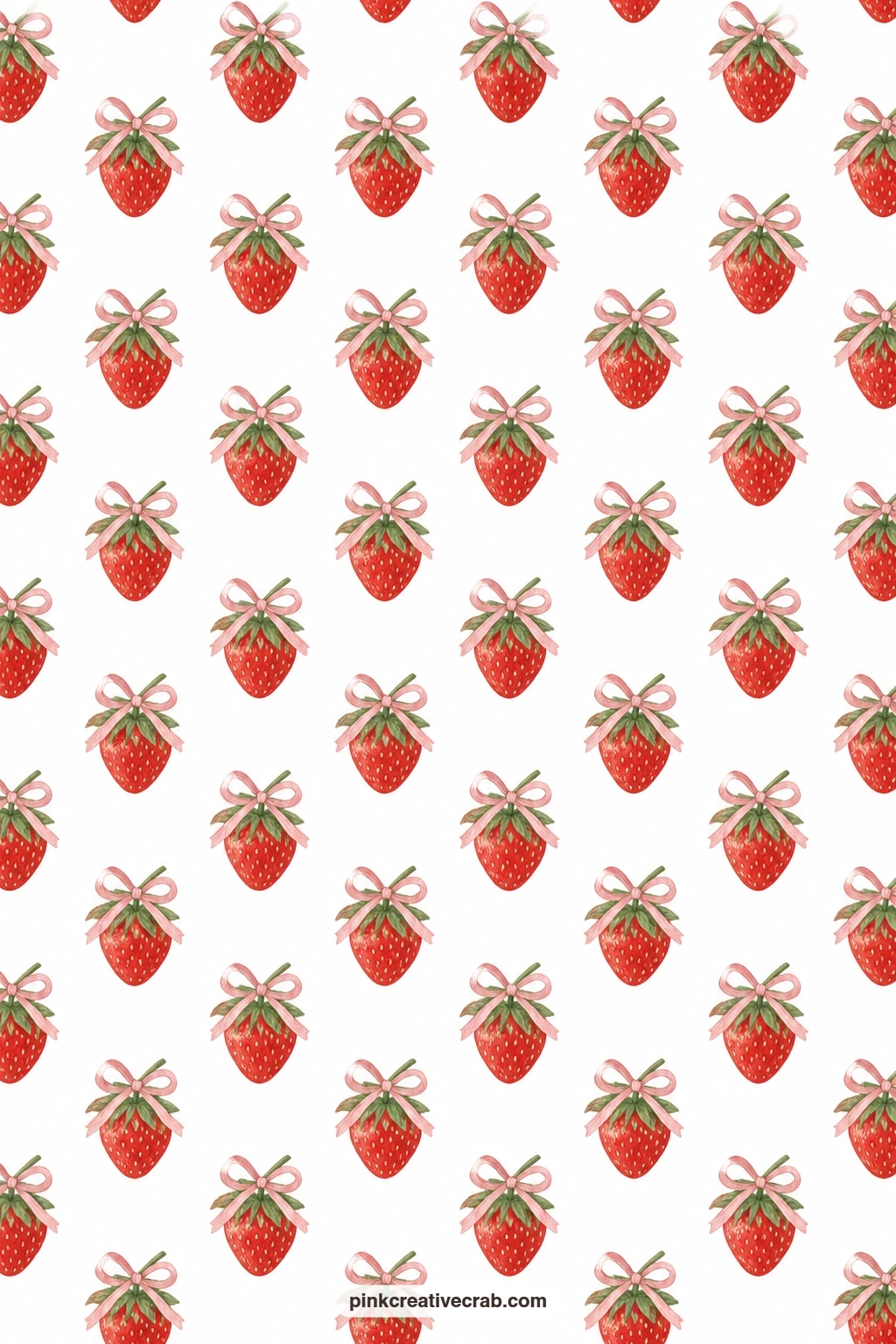 Strawberries With Bows Paper printable page — Each strawberry wears a tiny bow at the stem on white, a sweet finishing paper for a gift tag or the front of a