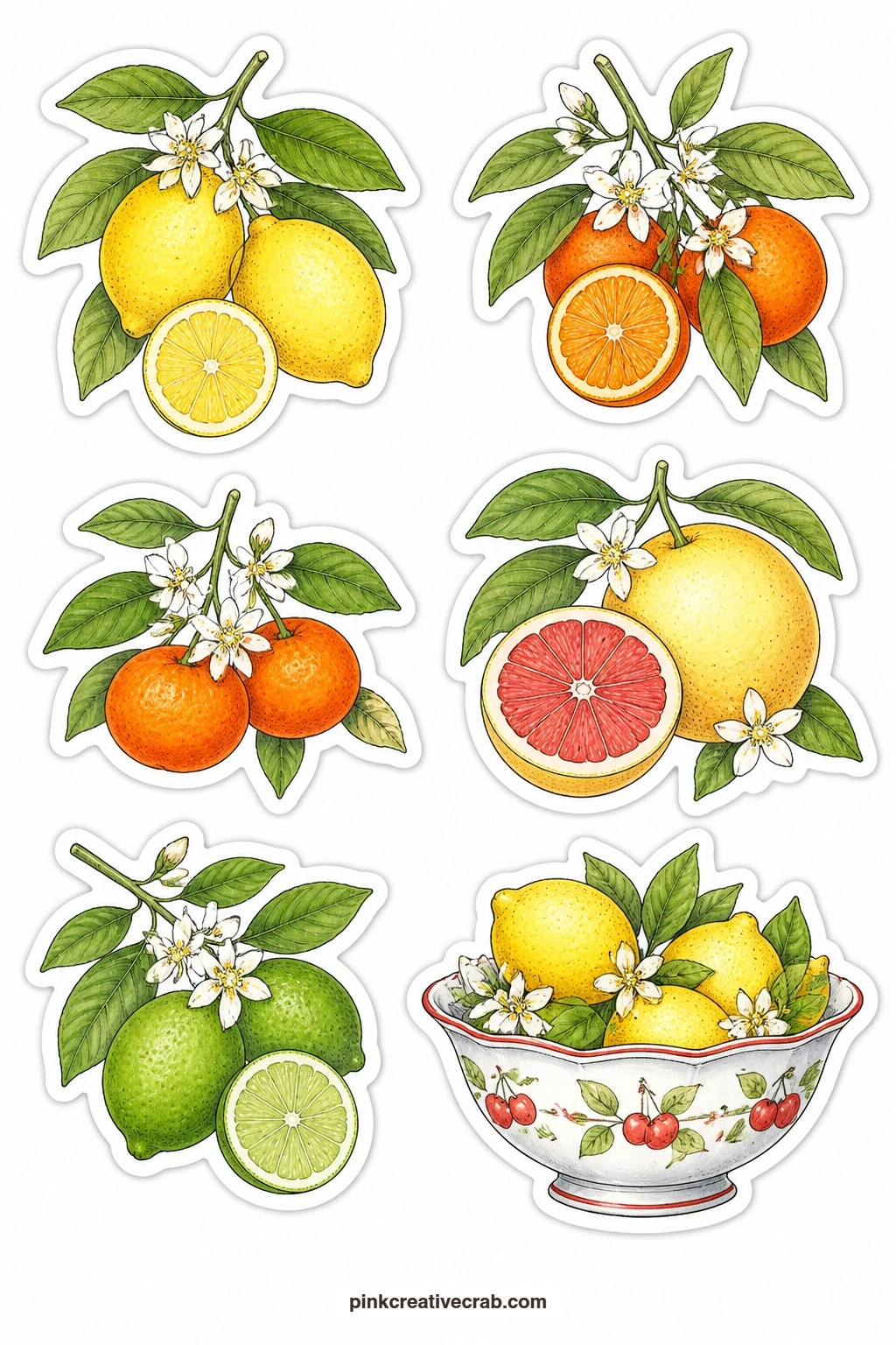 Citrus Stickers printable page. Vintage fruit stickers