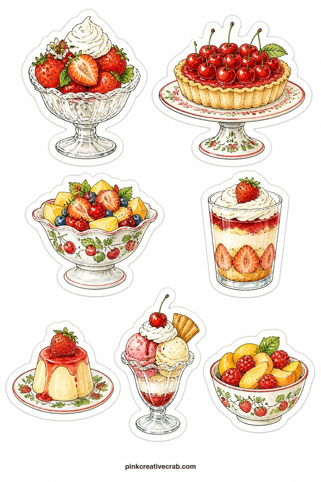 Fruit Dessert Stickers printable page. Vintage fruit stickers