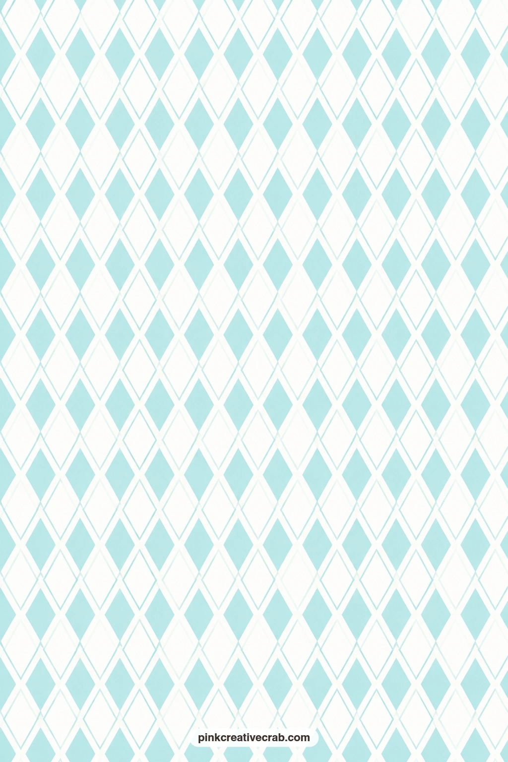 Harlequin Diamond Paper printable page — White and aqua harlequin diamonds make a lively book cover, the alternating diamond shapes reading almost like a