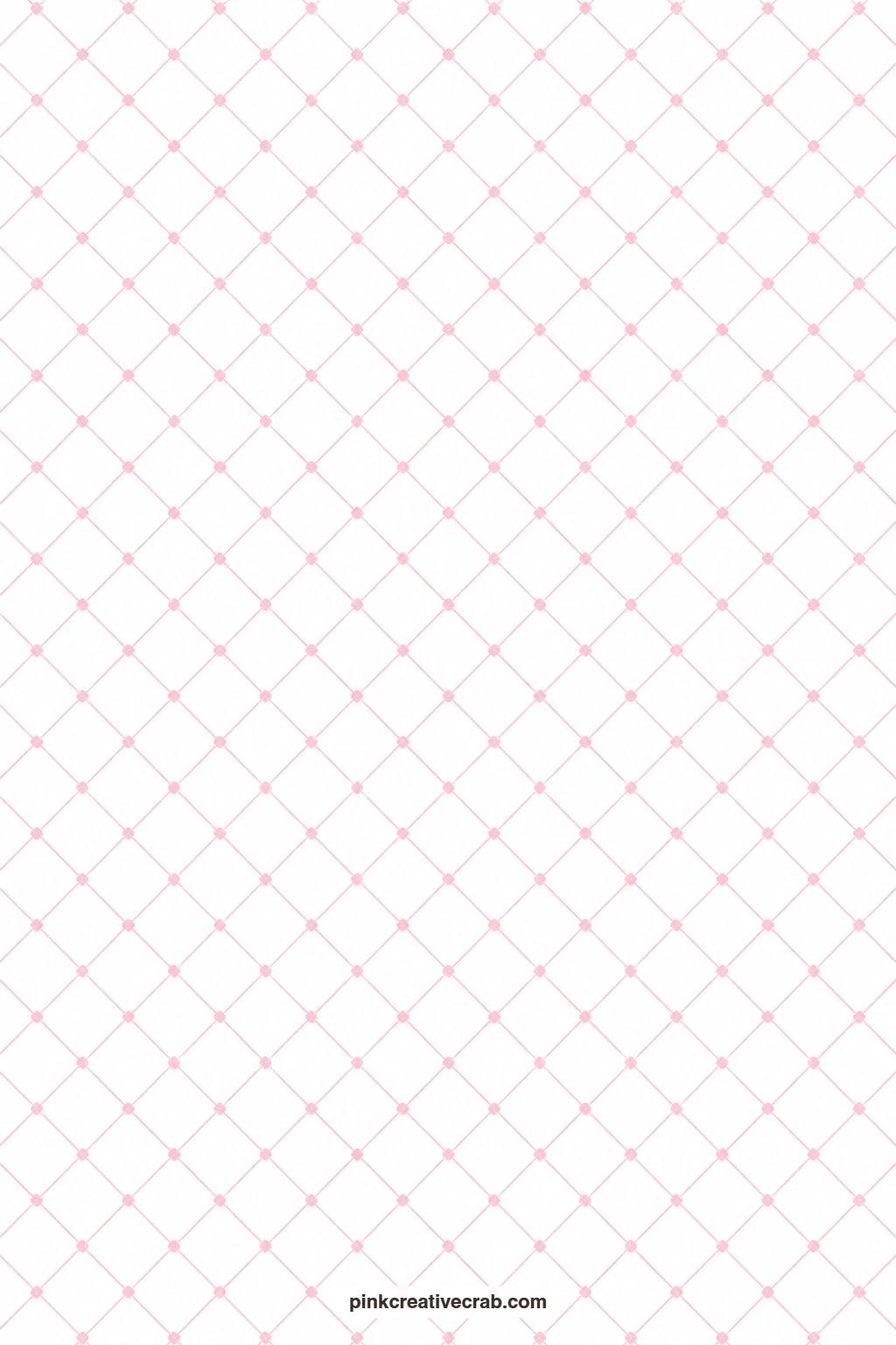 Pink Trellis Lattice Paper printable page — Thin pink lattice lines on white make a gentle card mat behind a pressed flower sticker, the crossing lines reading