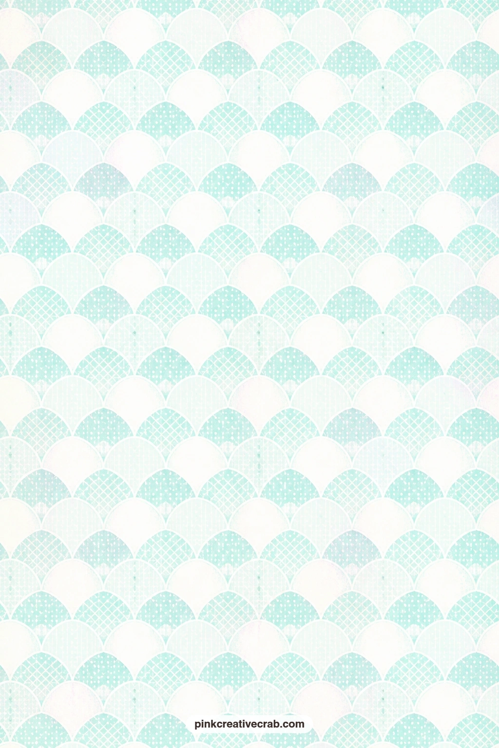 Fish Scale Scallop Paper printable page — Pale aqua scallop rows wrap a small gift with a gentle wave feel, the rows of curved scales repeating like rows of