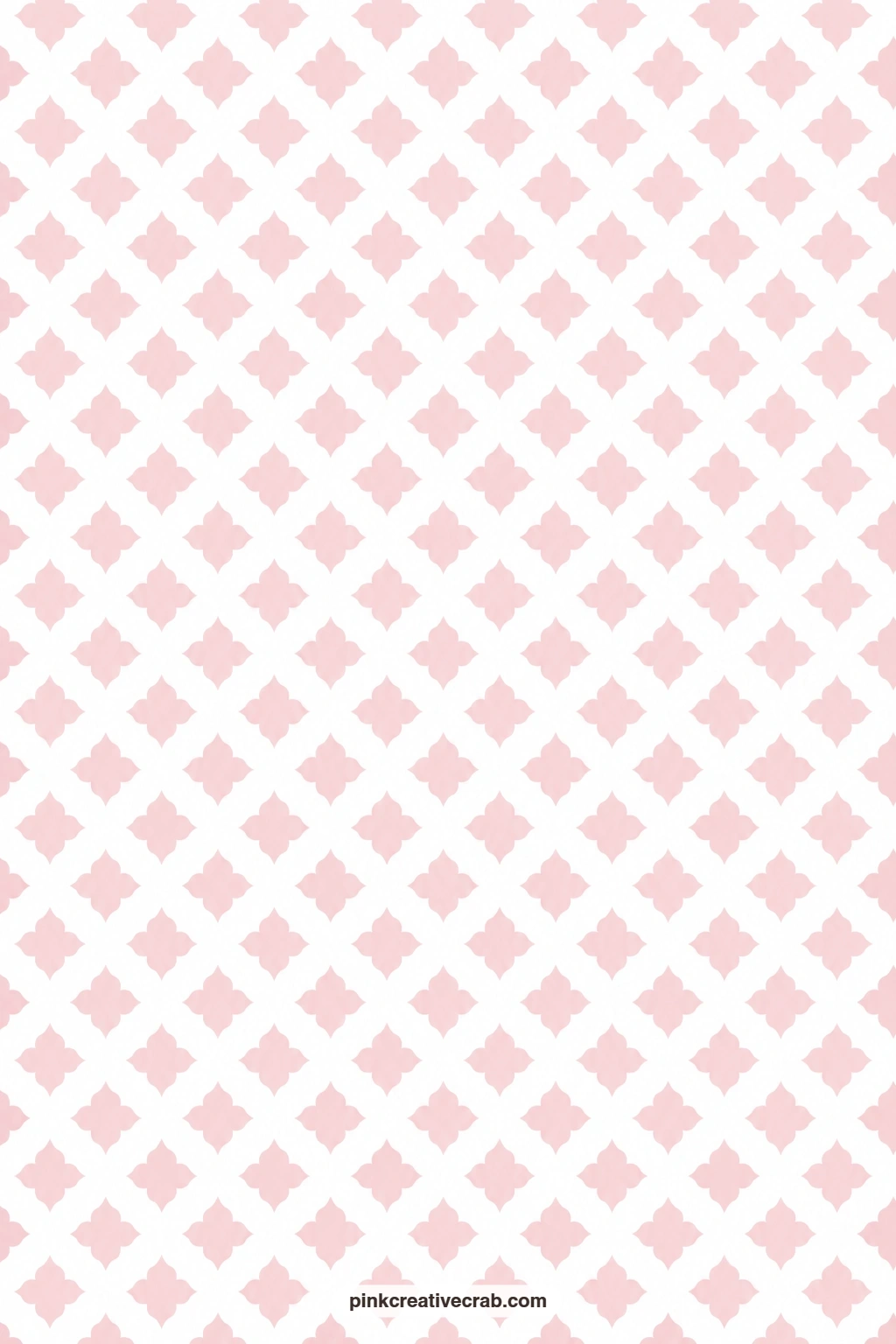 Blush Quatrefoil Paper printable page — Blush quatrefoil shapes on white make a soft card mat behind a sticker, the four-petal motif giving a vintage feel