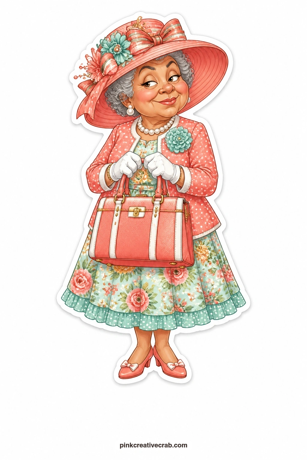 The Church Hat Handbag Grandma printable page — Sassy tilt of the chin, a church hat trimmed in ribbon, and a handbag so large it could hold the whole choir