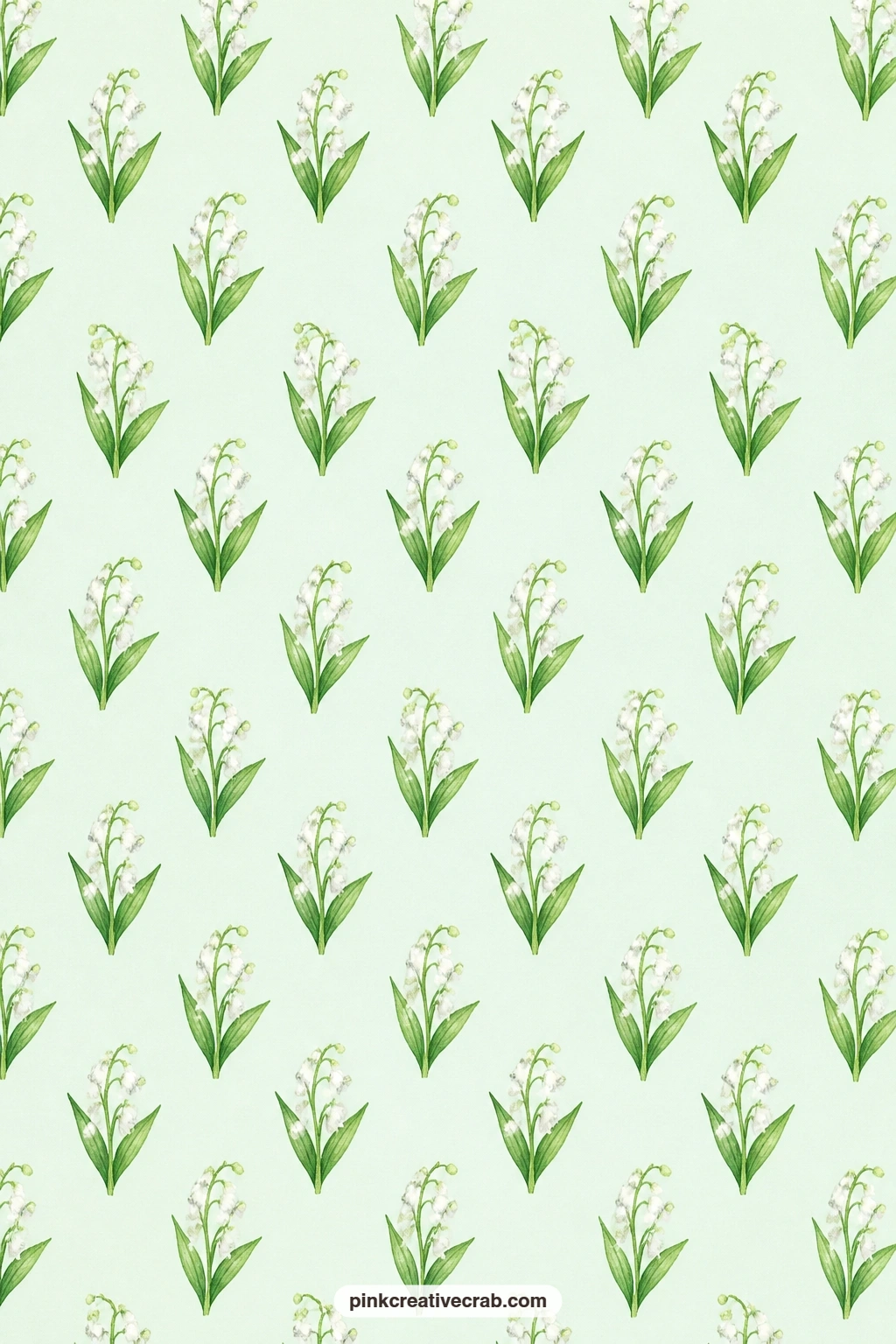 Lily of the Valley Paper printable page — Lily of the valley sprigs repeat in a half-drop across pale mint, a soft lining for a small gift box or an envelope