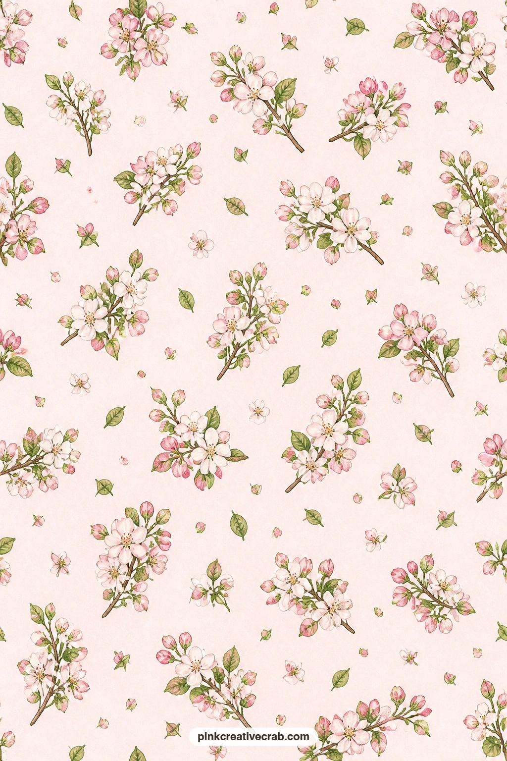 Apple Blossom Toss Paper printable page — Apple blossom branches toss loosely across soft blush, a pretty wrap for a small spring gift alongside a ribbon.