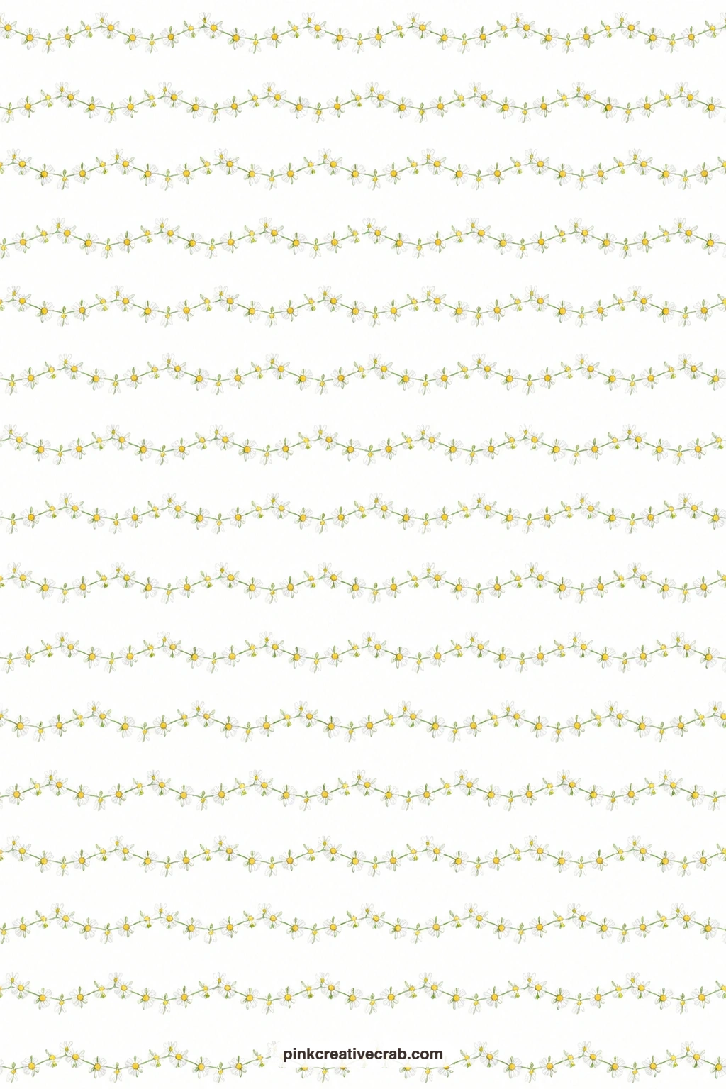 Daisy Chain Border Paper printable page — Rows of a daisy chain border repeat down white, useful as a card mat edge or trimmed into strips for a journal spine