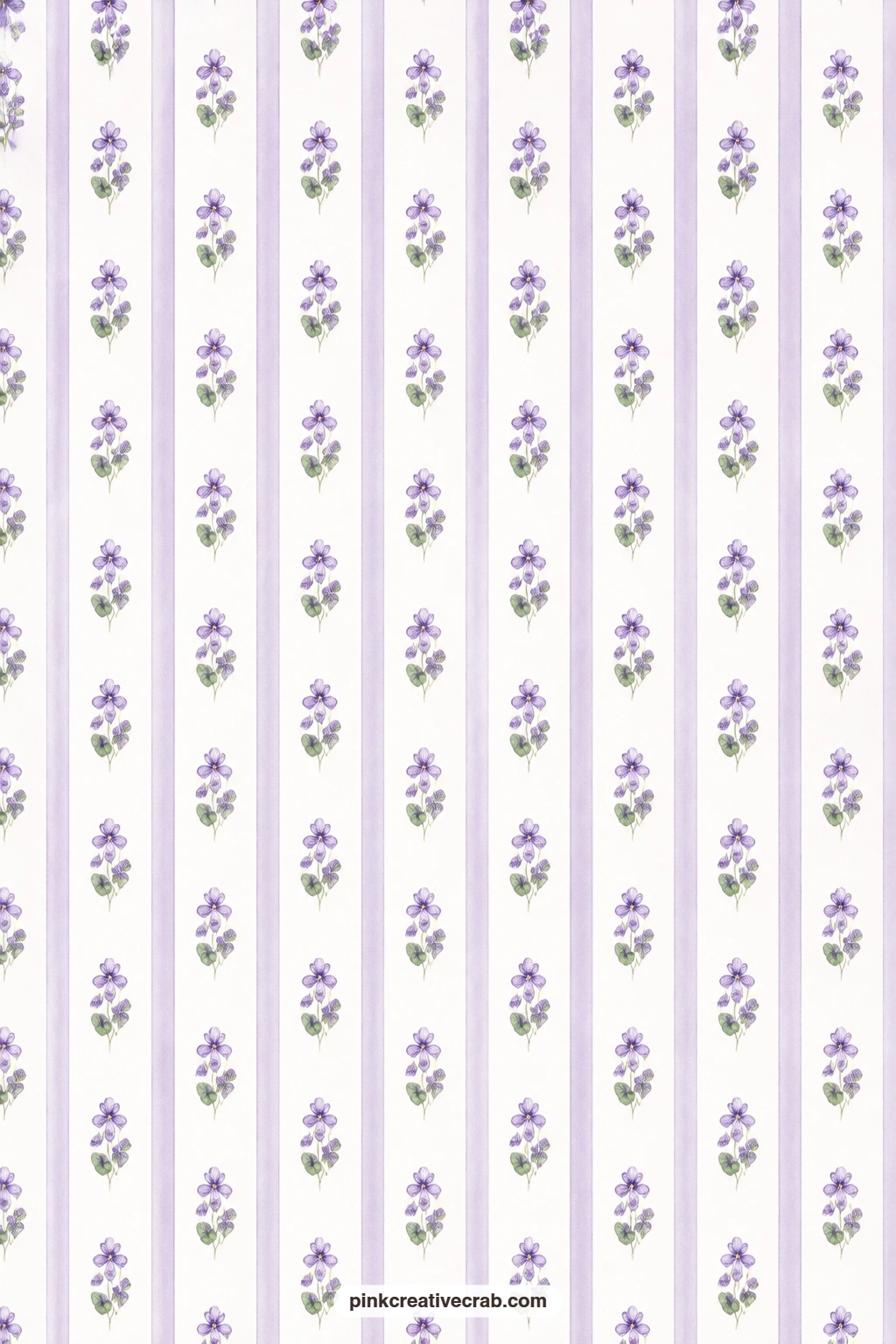 Lilac Stripe and Violet Paper printable page — Thin lilac stripes run between tiny violets, a calm cover choice for a small folio that holds pressed flowers or