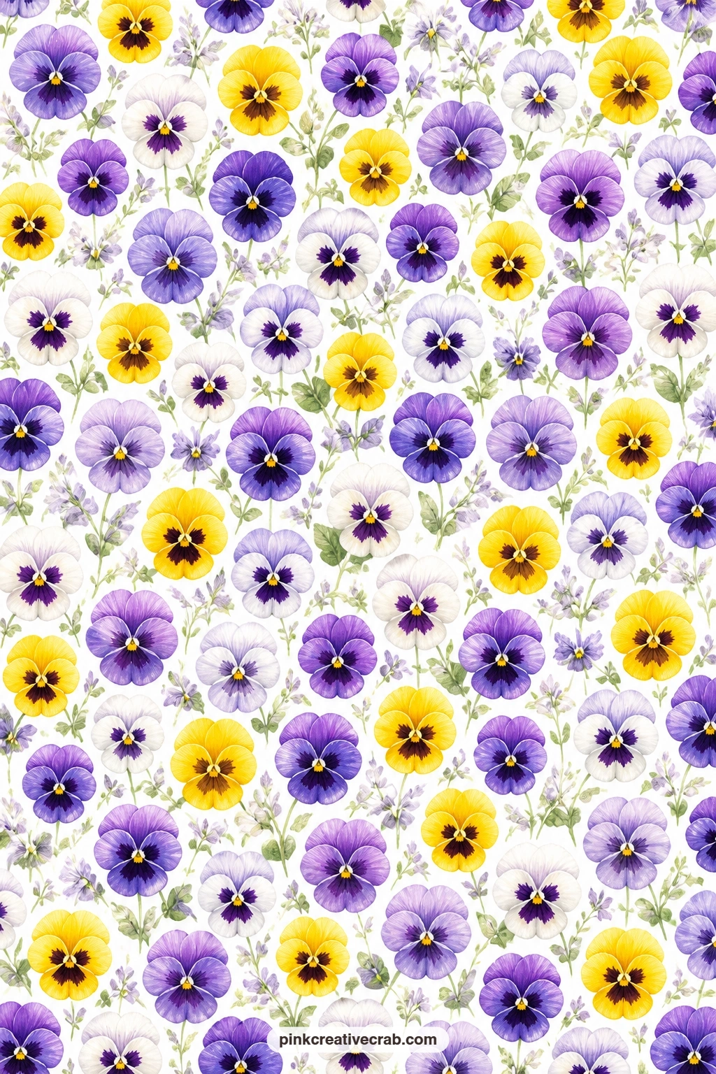 Dense Pansy Paper printable page — Pansy faces pack a dense all-over floral on white, strong enough to stand alone as a journal page base without any added