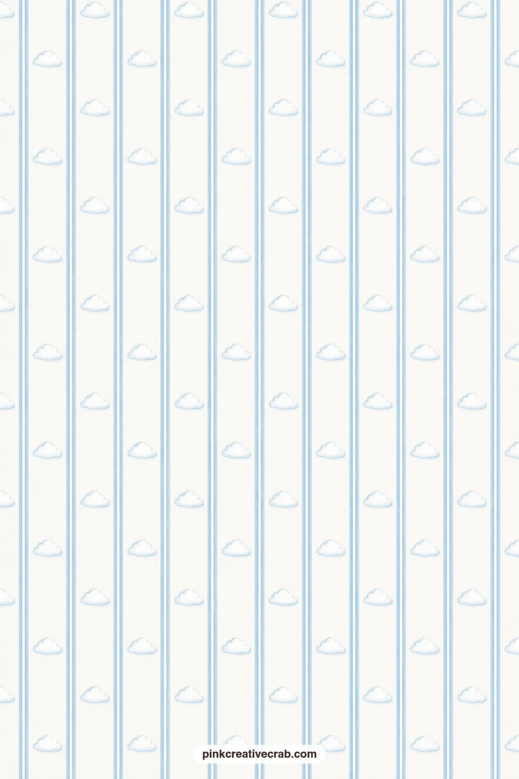 Sky Ticking and Clouds Paper printable page — Sky blue ticking stripes carry tiny clouds between them, a light folio cover for travel notes or a