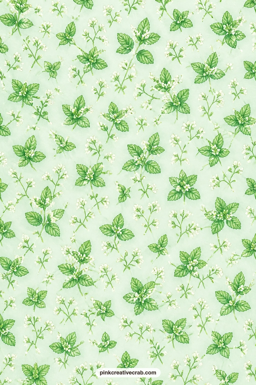 Mint Sprig Paper printable page — Sprigs of mint and tiny white flowers close the set on soft green, a calm final page for a garden journal or a lining for the