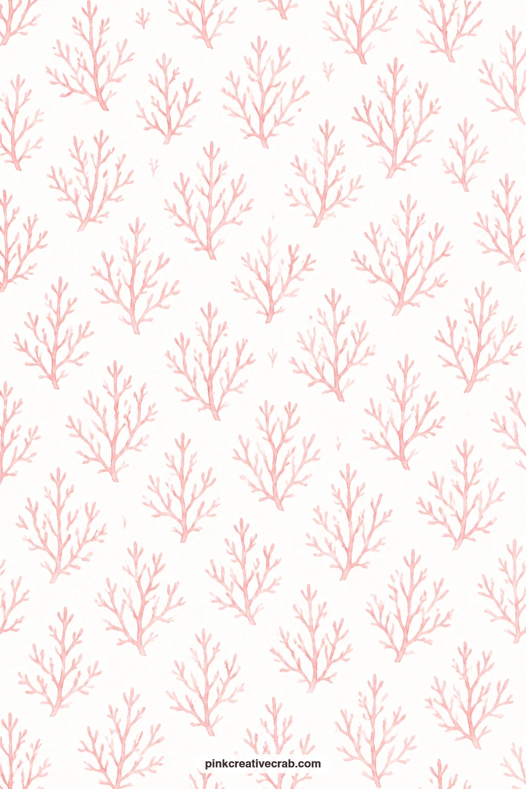 Pink Coral Branch Paper printable page — Delicate coral branches in soft pink spread across white, pairing well with the Scattered Seashell Toss Paper for a