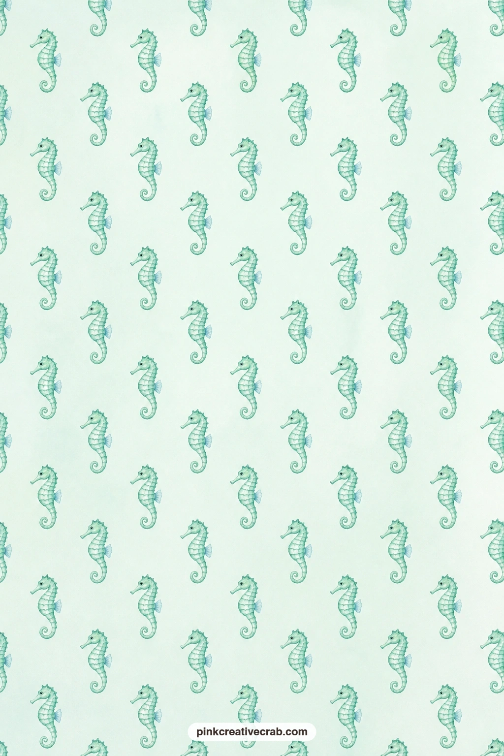Seahorse Pale Mint Paper printable page — Tiny seahorses curl across a pale mint ground, a sweet lining for a small envelope tucked into a summer travel
