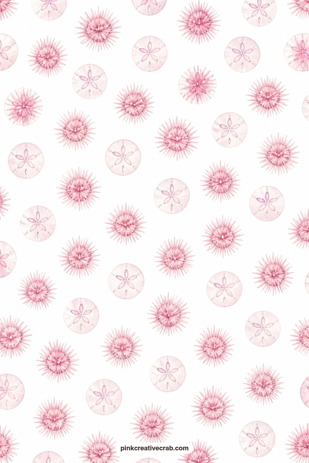 Sea Urchin and Sand Dollar Paper printable page — Sand dollars and spiky urchins in pastel pink dot a white ground, a calm cover choice for a small seaside