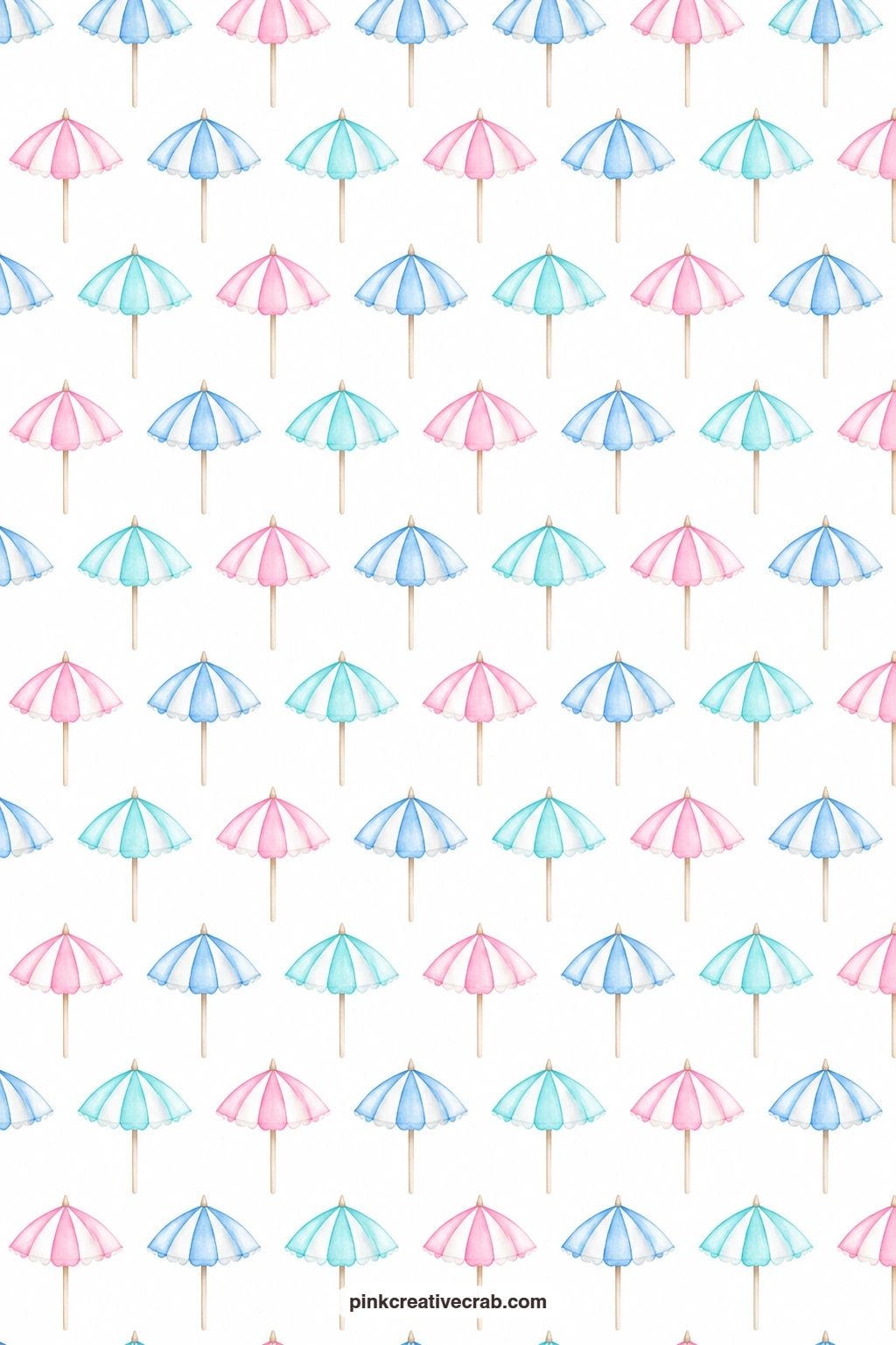 Pastel Beach Umbrella Stripe Paper printable page — Rows of striped beach umbrellas in pastel shades line up across white, a cheerful wrap for a small summer