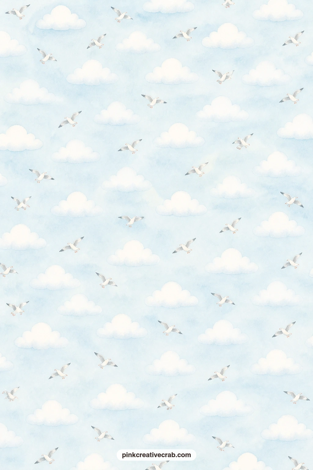 Seagull and Cloud Sky Paper printable page — Seagulls drift among soft clouds on a pale sky ground, a light page for a journal spread about a windy coastal