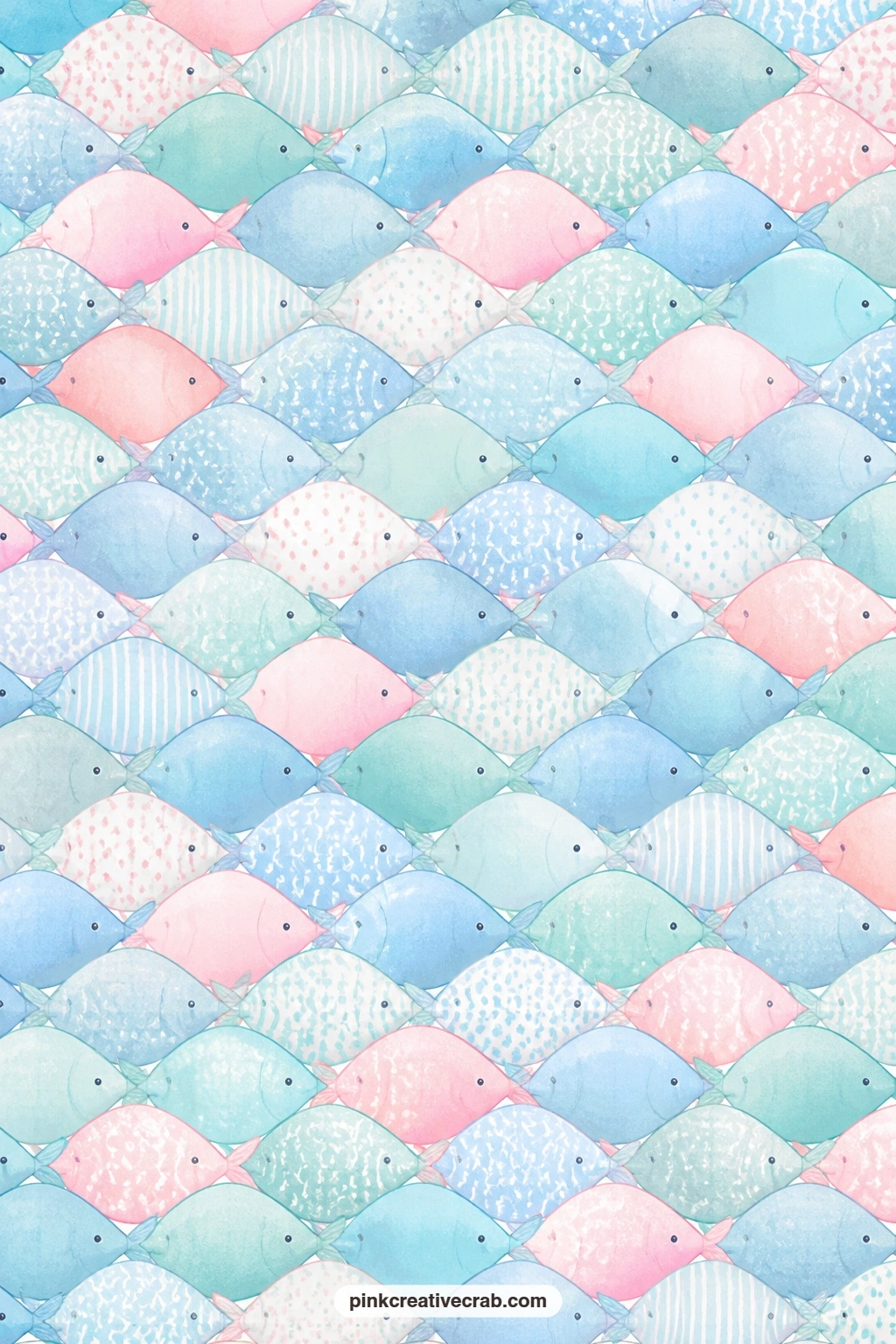 Pastel Fish Scale Paper printable page — Pastel fish overlap in a scale pattern, a strong mat behind a sticker or a small cutout on a summer-themed card front.