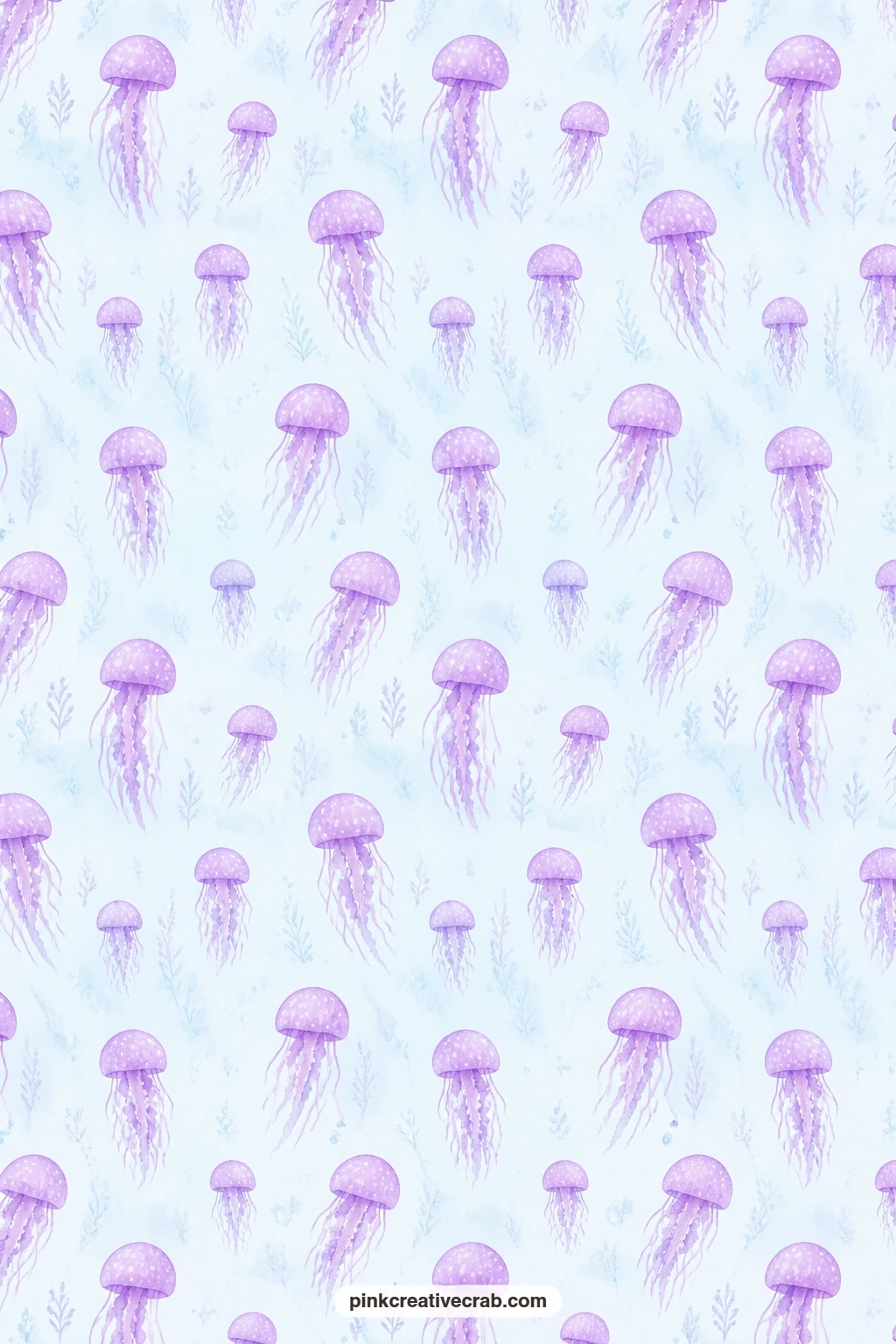 Lilac Jellyfish Paper printable page — Soft lilac jellyfish float across a pale blue ground, a gentle pairing with the Pastel Mermaid Scale Paper for a