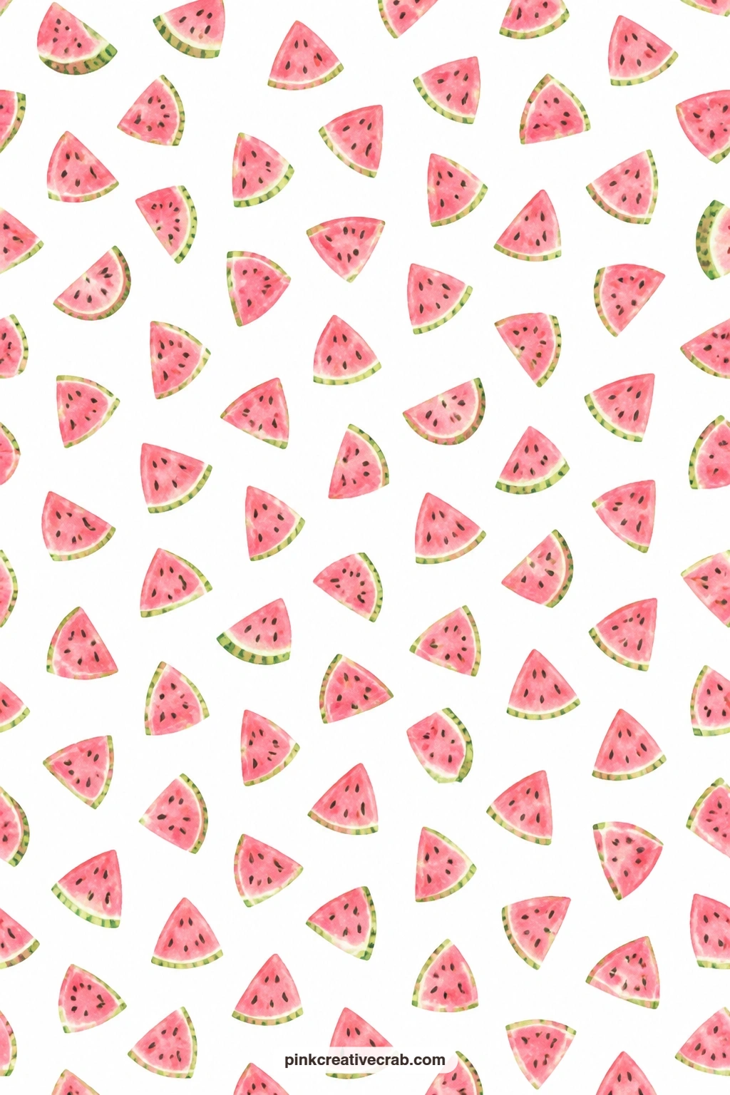 Tossed Watermelon Slice Paper printable page — Watermelon slices scatter loosely across white, a bright base for a summer card mat or a page about a picnic