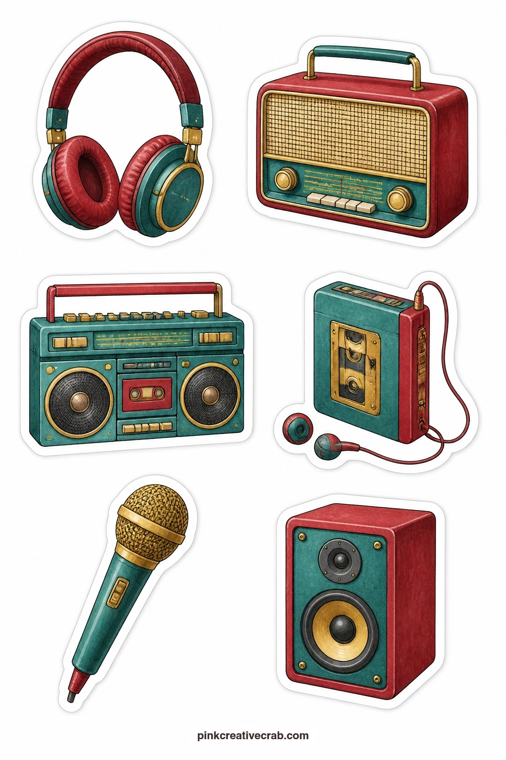 Headphones and Radios Stickers printable page — For anyone whose music lives through speakers rather than strings, this sheet gathers a pair of headphones, a