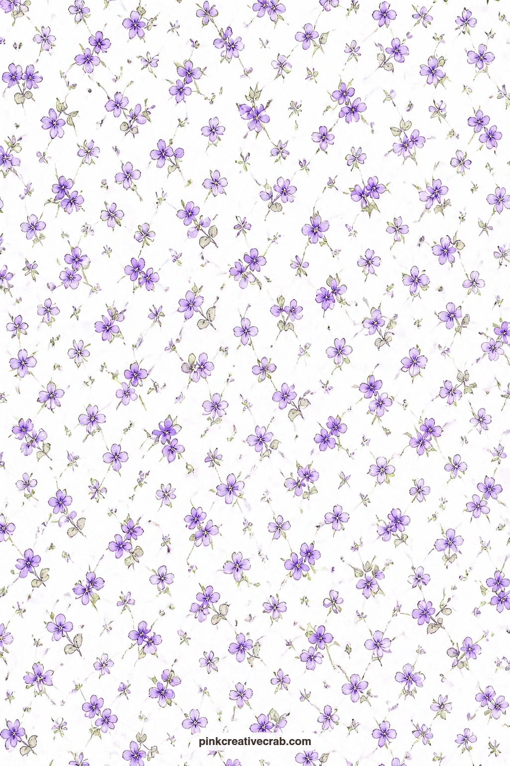 Violet Ditsy Print Paper printable page — Tiny violets scattered in a ditsy repeat line a pocket or envelope nicely, since the small scale keeps it from