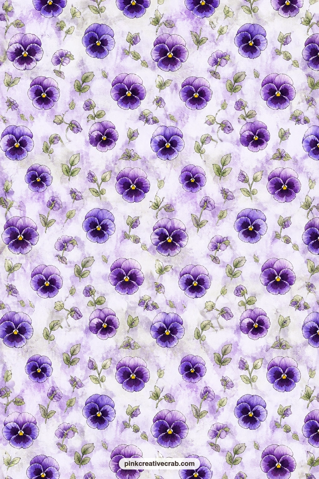 Purple Pansy Leaf Paper printable page — Pansies with their dark centers and green leaves make a gift wrap that reads as garden-fresh rather than strictly