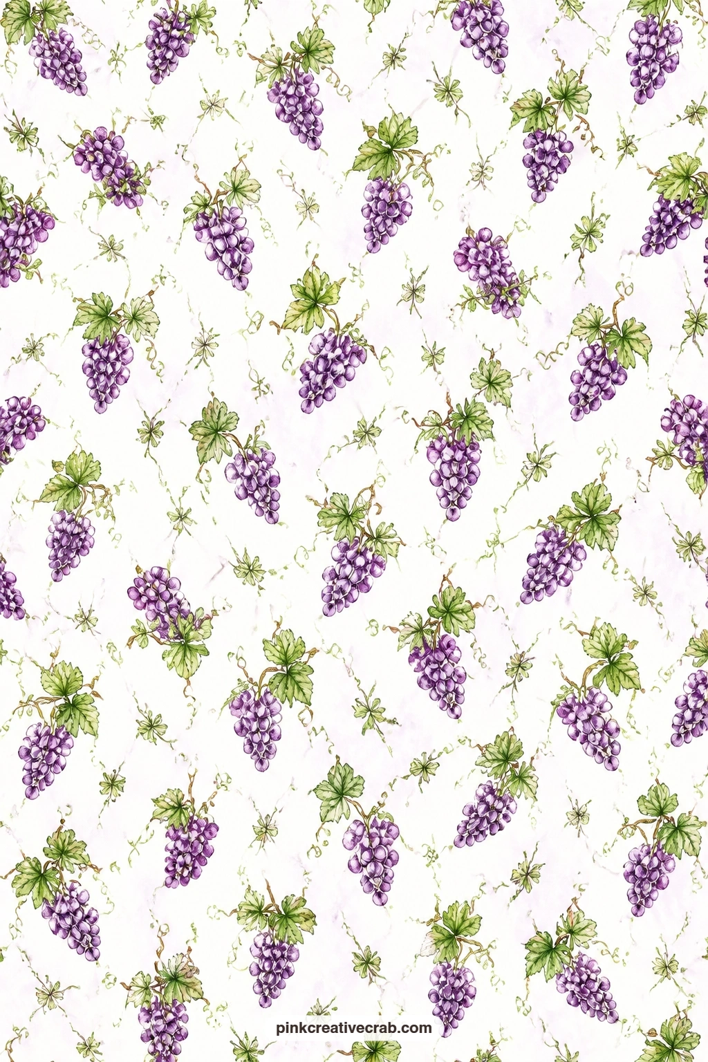 Grape and Vine Leaf Paper printable page — Grapes and vine leaves tossed loosely pair well with the lilac junk journal set for a Provence-style spread with a