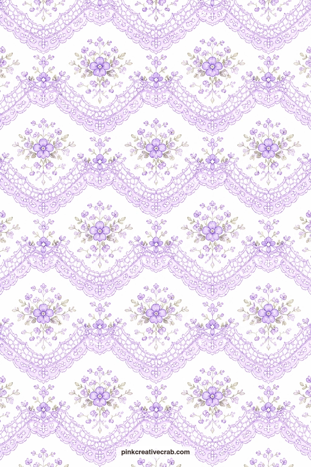 Lilac Lace Print Paper printable page — A lace pattern in fine line work makes an elegant envelope lining, and pairs naturally with the damask sheet for a