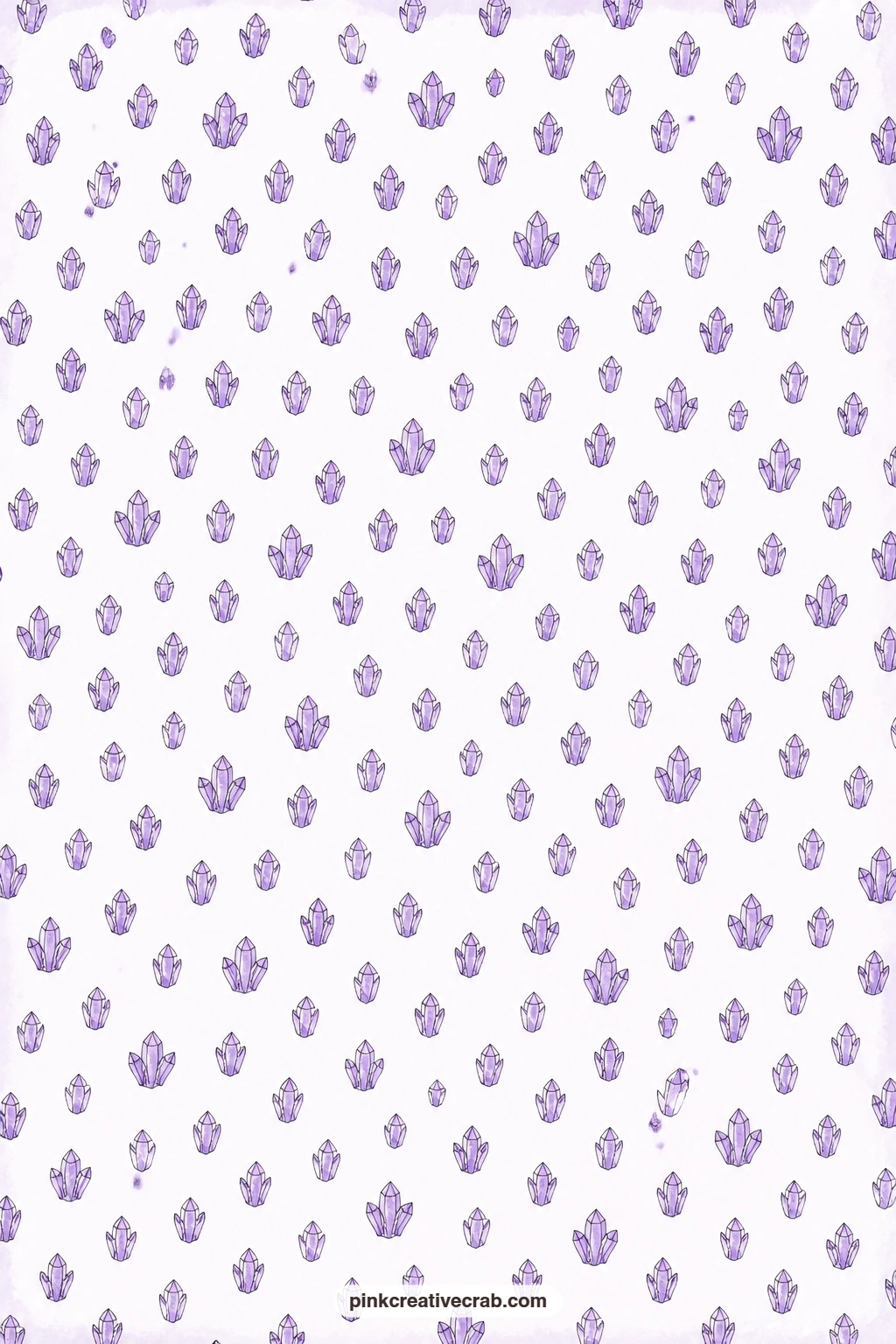 Amethyst Crystal Icon Paper printable page — Small amethyst crystal icons scattered on white make a light card mat behind a sticker, especially for a