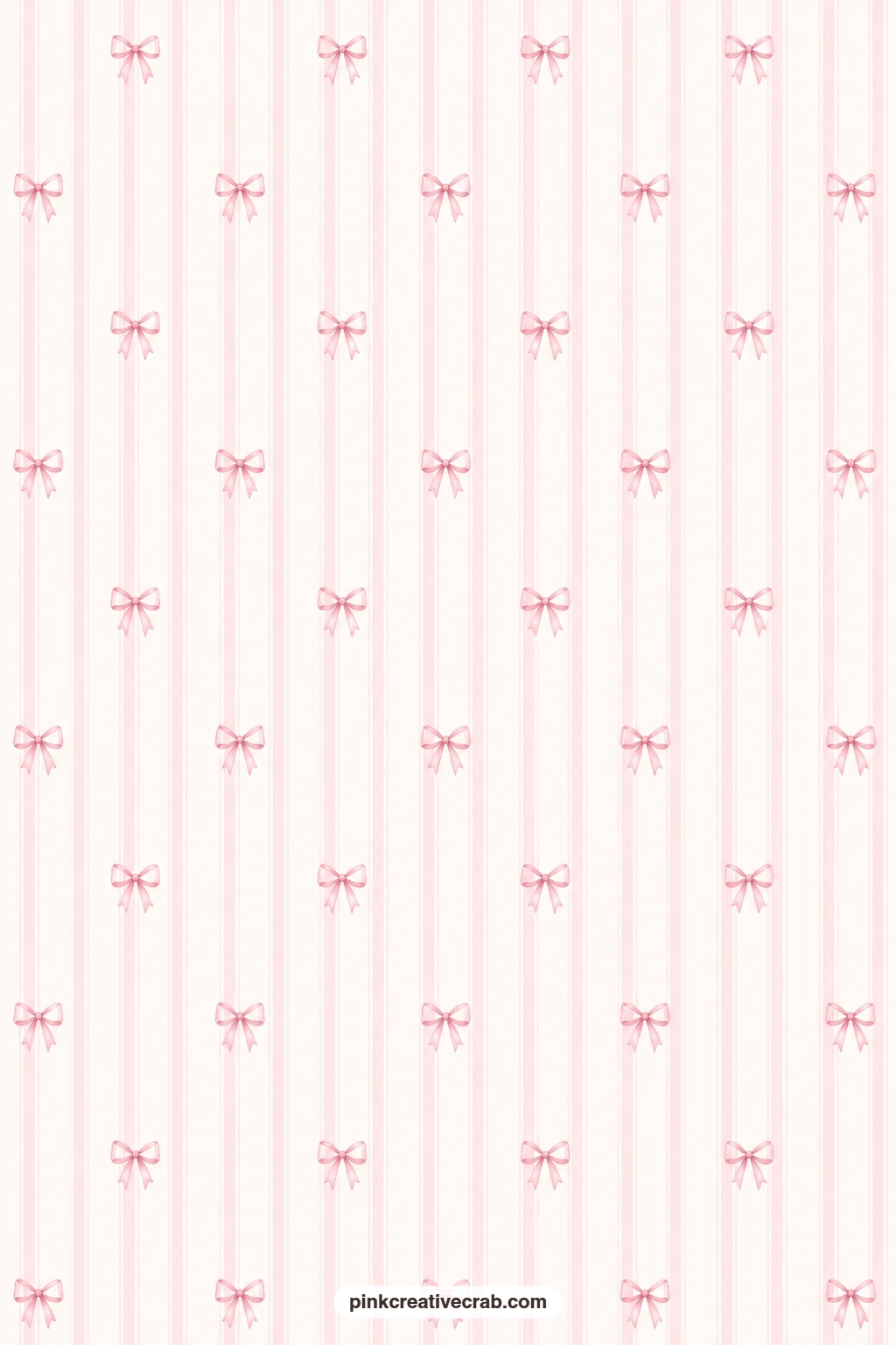 Pale Pink Stripe Bow Paper printable page — Thin pale pink and white stripes dotted with tiny bows work well as a card mat behind a sticker or a small cut