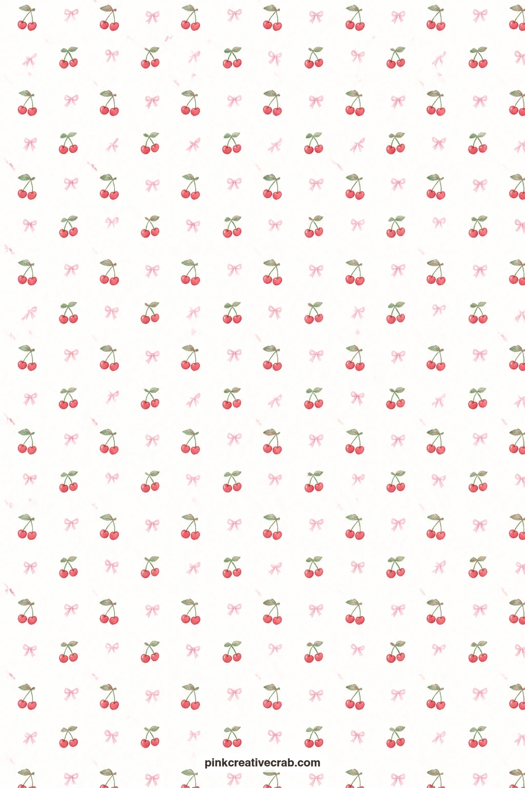 Cherries and Bows Paper printable page — Red cherries paired with little bows on white suit a book cover or folio for a dessert themed recipe journal or a