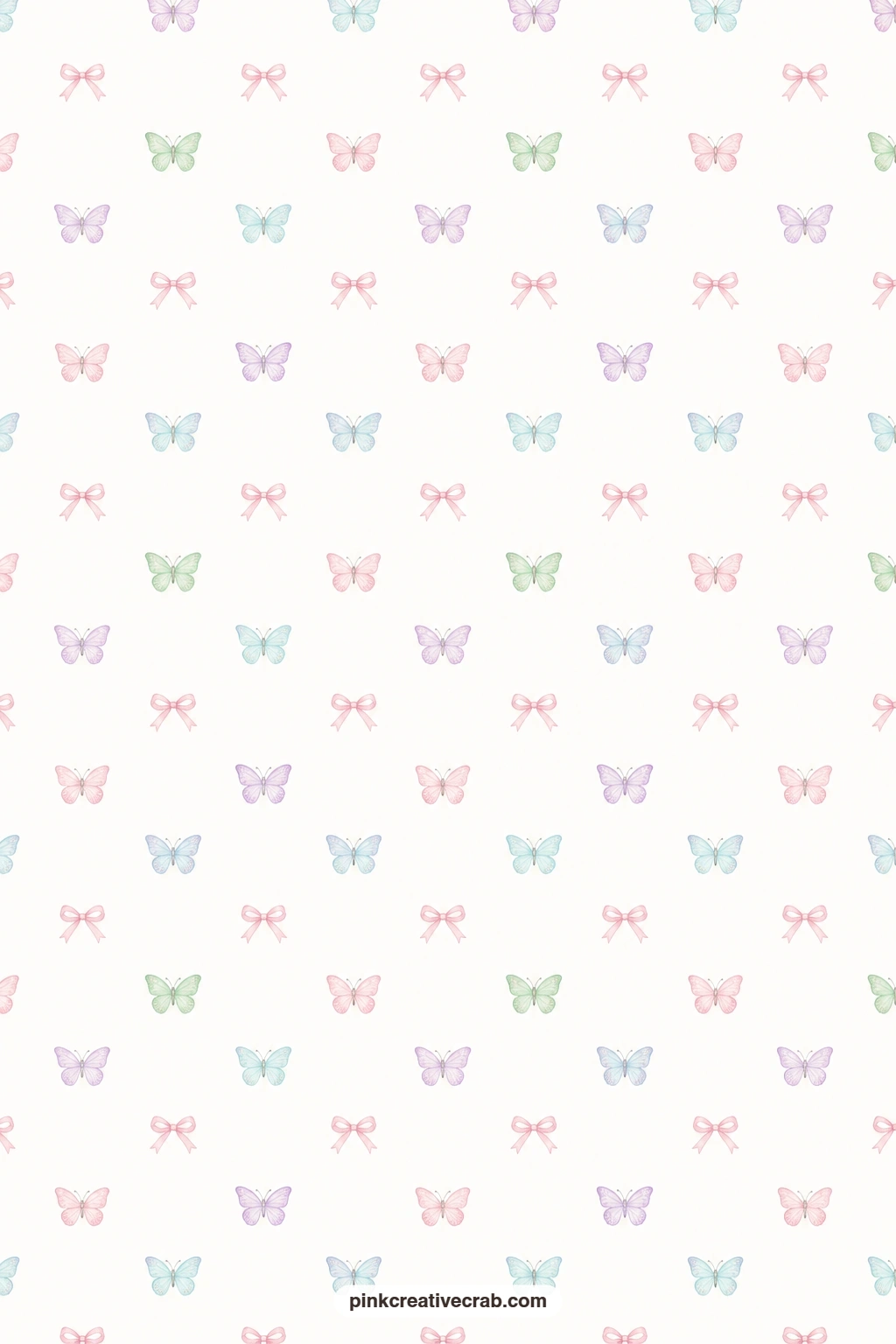 Butterflies and Bows Paper printable page — Butterflies and bows on white pair nicely with the Pink Satin Bows Toss Paper for a two sheet spread across a