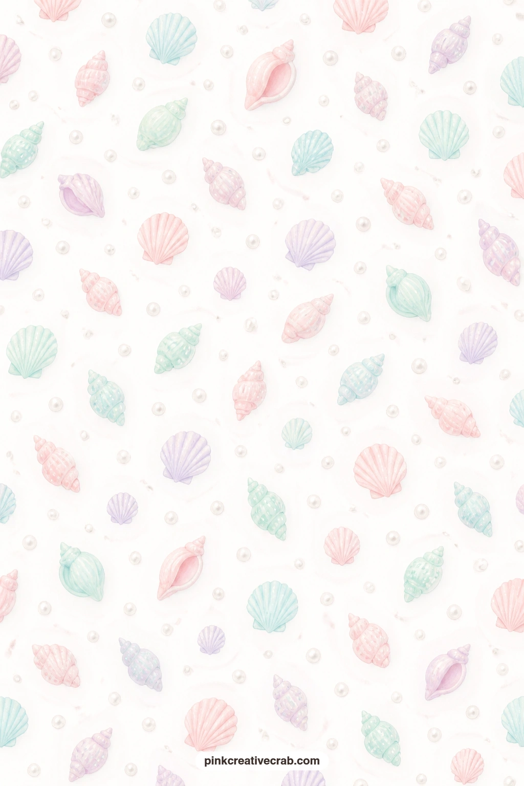 Pearls and Seashells Paper printable page — Pearls and seashells scattered on white suit a journal page base under a photo from a beach trip or a seaside