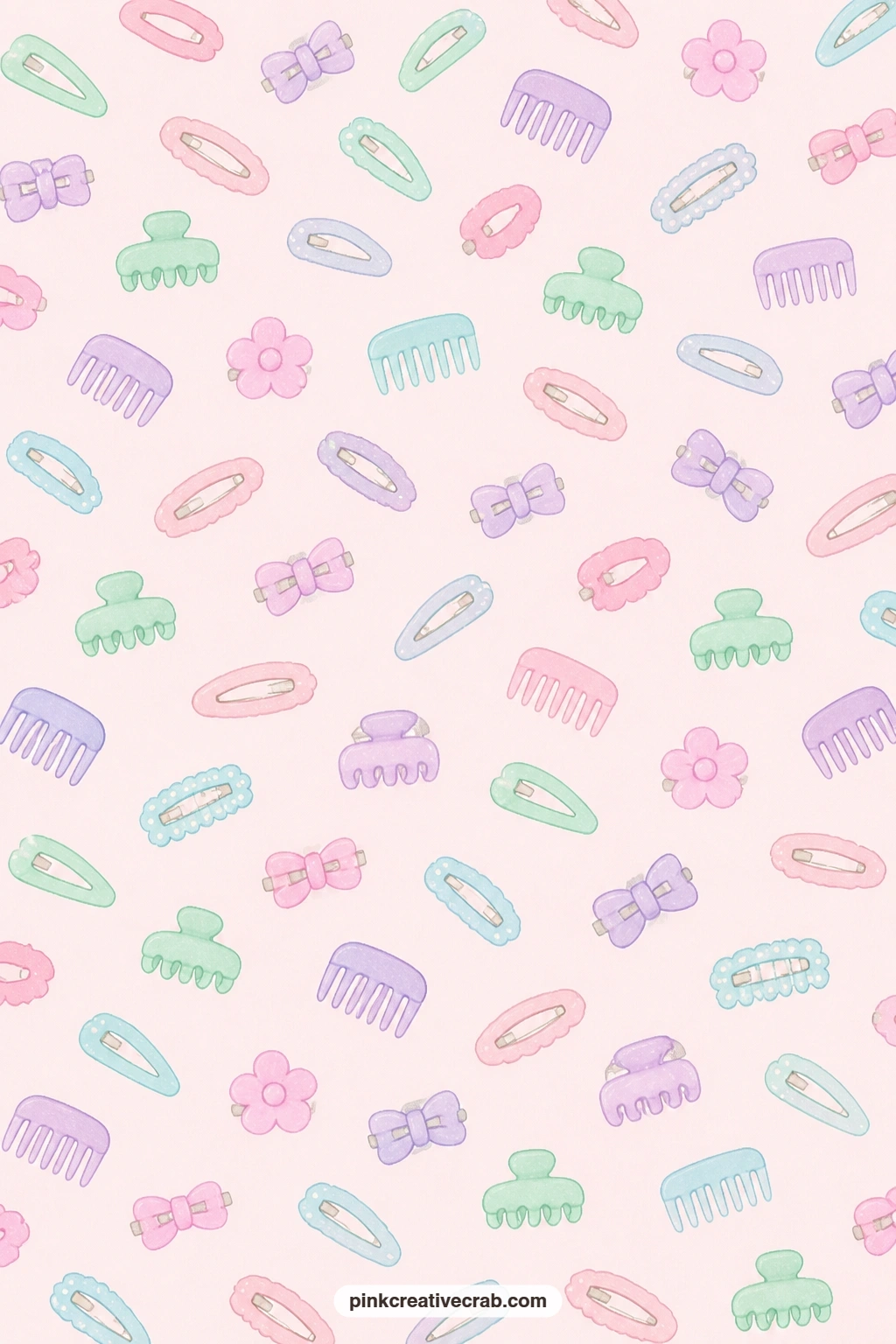 Hair Clips and Combs Paper printable page — Hair clips and combs as small icons on blush make a pretty pocket lining for a beauty journal or a teen keepsake