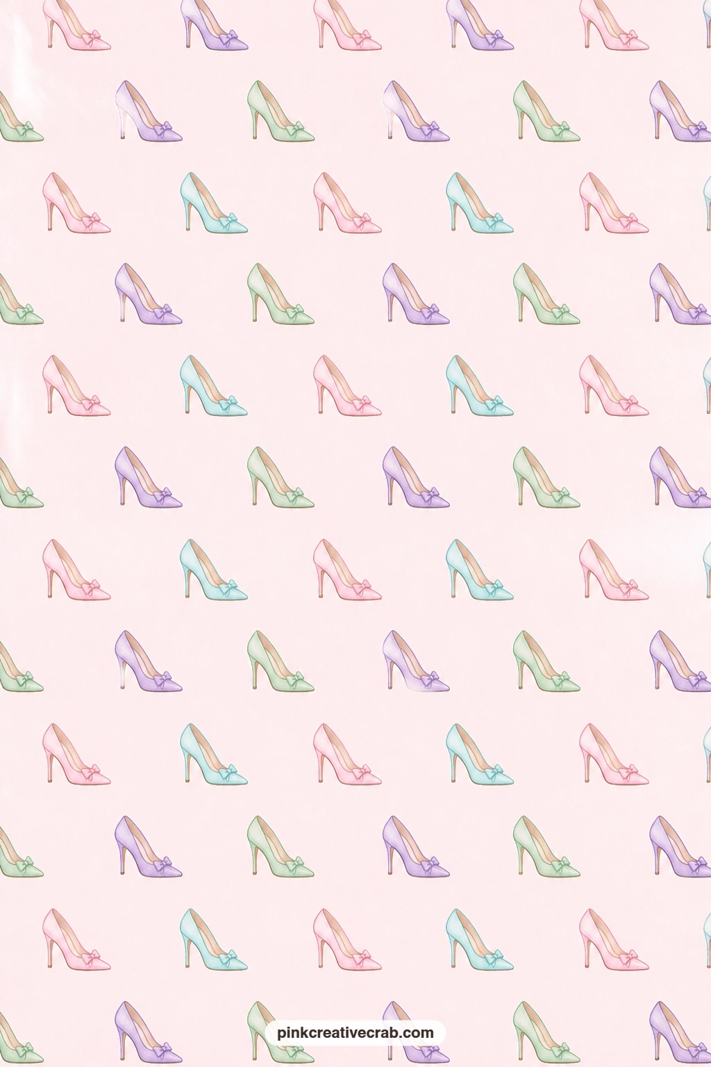 Satin Heels Icon Paper printable page — Satin heels drawn as small icons on pale pink wrap a gift for a bridal shower or line the inside cover of a special