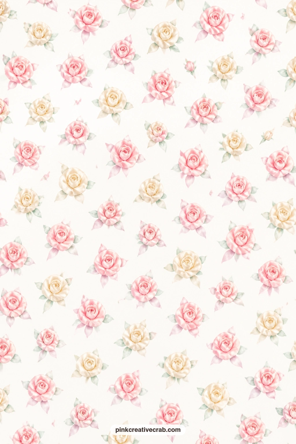 Ribbon Roses Paper printable page — Pastel ribbon roses on white make a soft card mat behind a sticker, or a gentle base under a photo on a spring journal