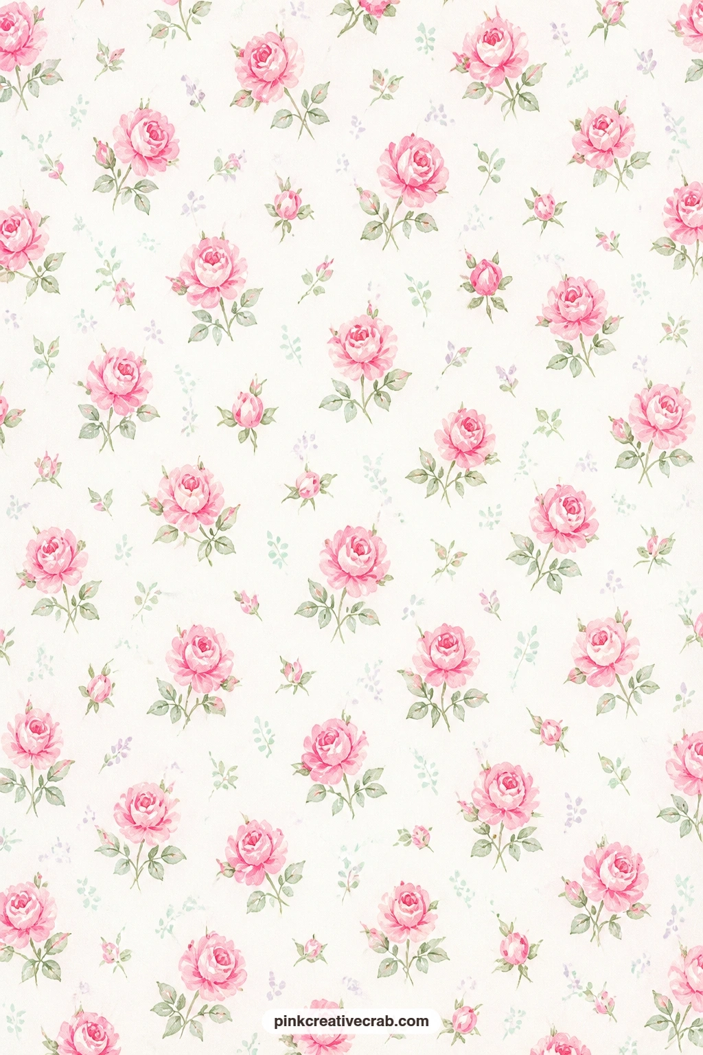 Tea Roses Floral Paper printable page — Tea roses in a loose pink floral on white suit wrapping a small gift, especially one finished with a satin ribbon in