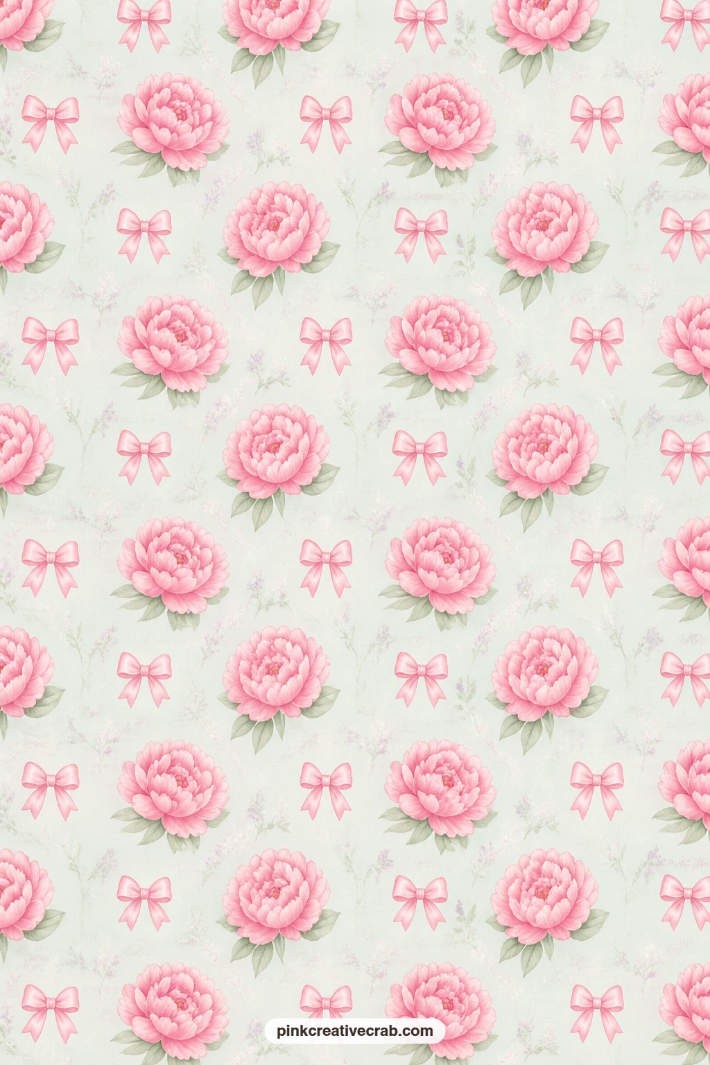 Pink Peonies and Bows Paper printable page — Pink peonies paired with bows on pale mint work as a journal page base under a photo from a garden party or a