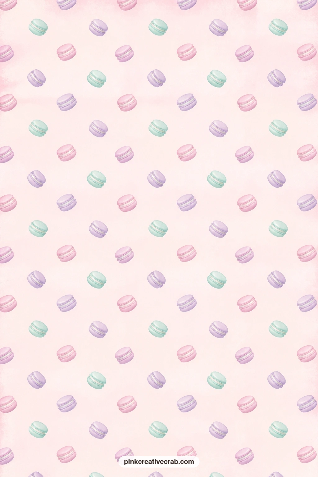 Pastel Macarons Paper printable page — Pastel macarons scattered on blush pair sweetly with the Pink Cake Slices Paper for a dessert themed card or gift wrap