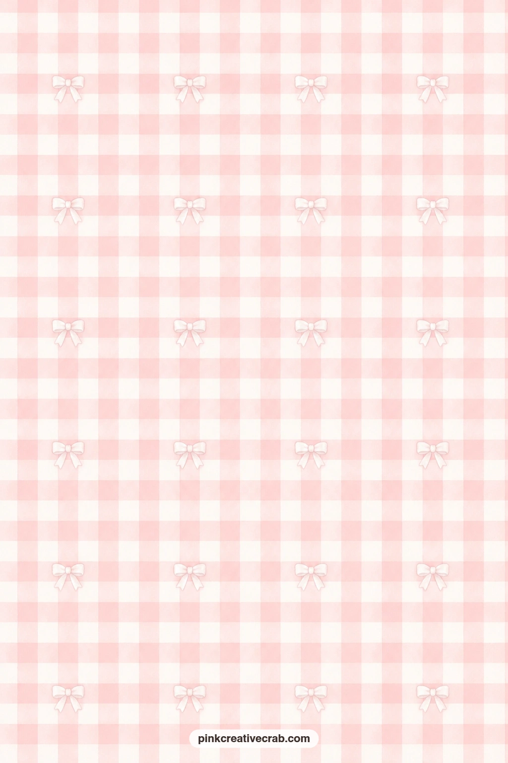 Pink Gingham with Bows Paper printable page — Soft pink gingham dotted with tiny white bows works as a card mat behind a diorama, or wraps a small gift with a