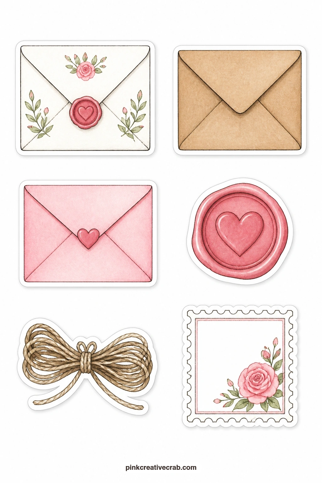 Envelope and Seal Stickers printable page — Leave a thin white border around the wax seal and the blank stamp when you cut, since their round edges are the