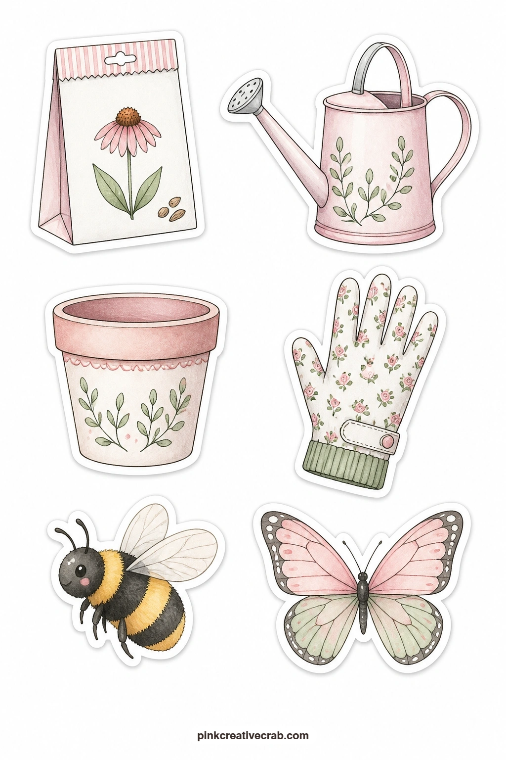 Garden Thank You Stickers printable page — Fussy cutting a bee or a butterfly gets easier with small, sharp scissors and a slow hand rather than long scissor