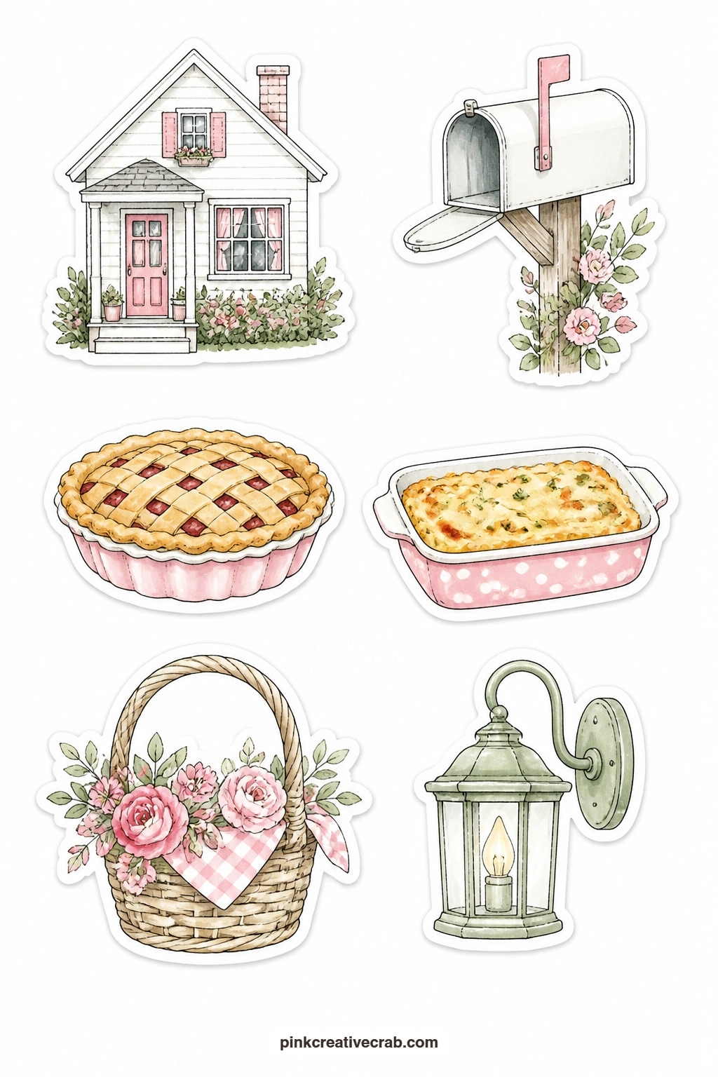 Neighbor Thank You Stickers printable page — Choose the five minute version here: print just this one sheet on plain paper, cut out the pie dish or the basket