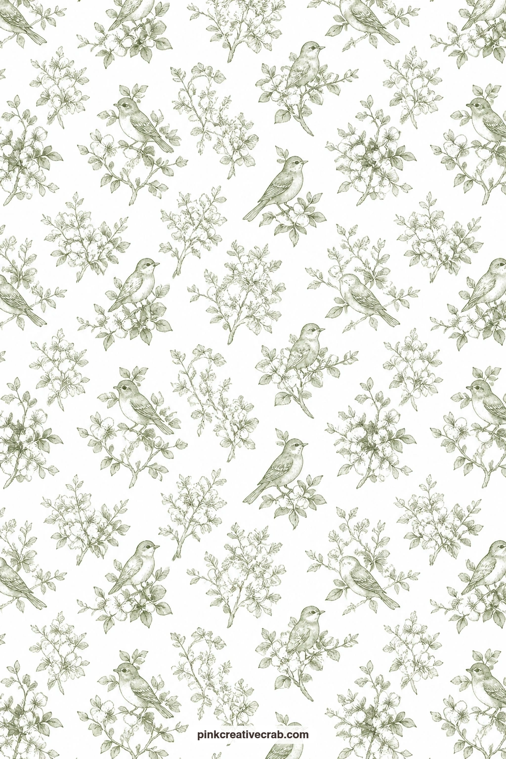 Bird And Flower Vignette Toile Paper printable page — Small vignettes of birds among flowering branches suit a book cover or folio that wants a quieter