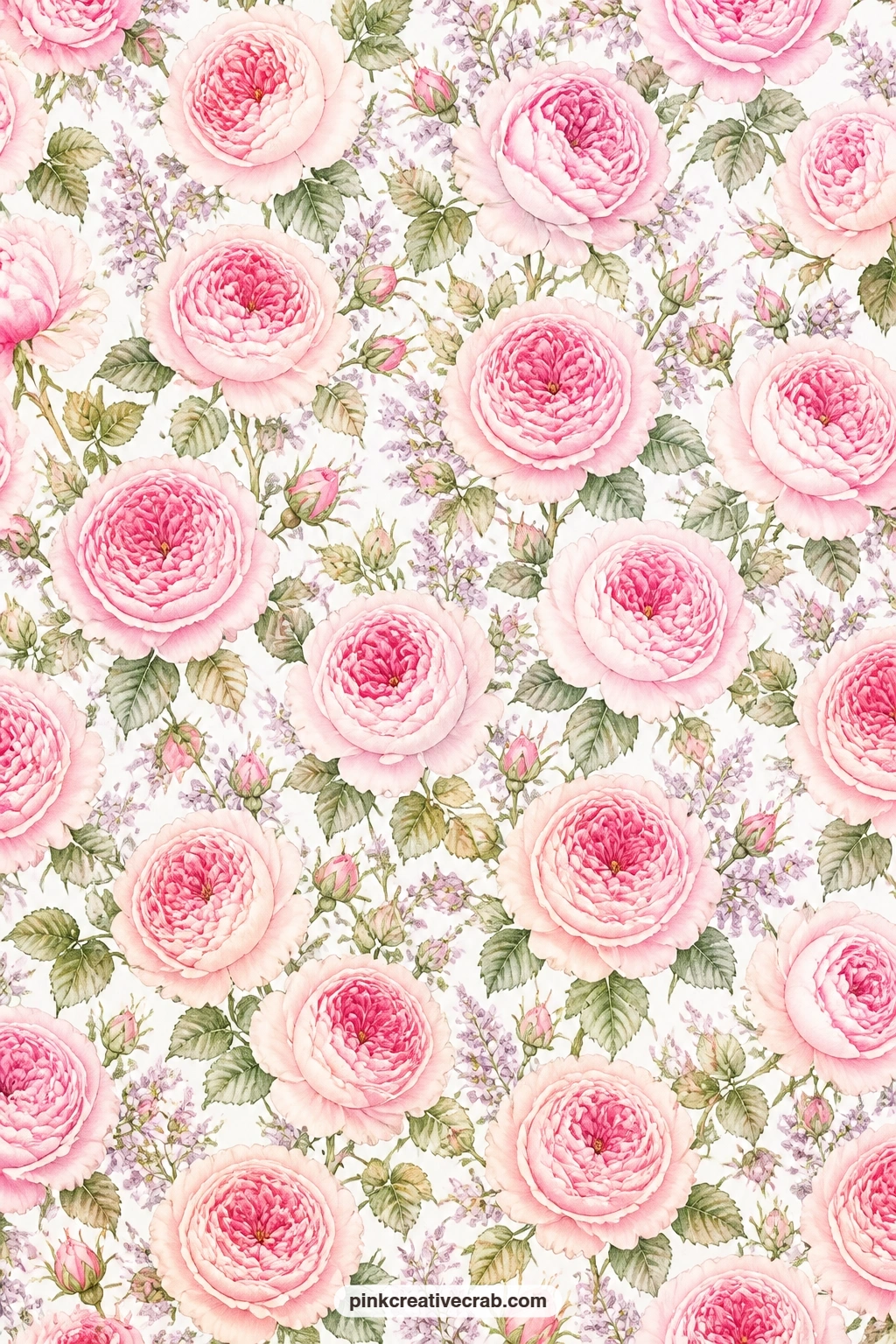 Cabbage Rose Bloom Paper printable page — Faded pink cabbage roses fill this sheet edge to edge, a soft base for a journal page tucked behind a handwritten