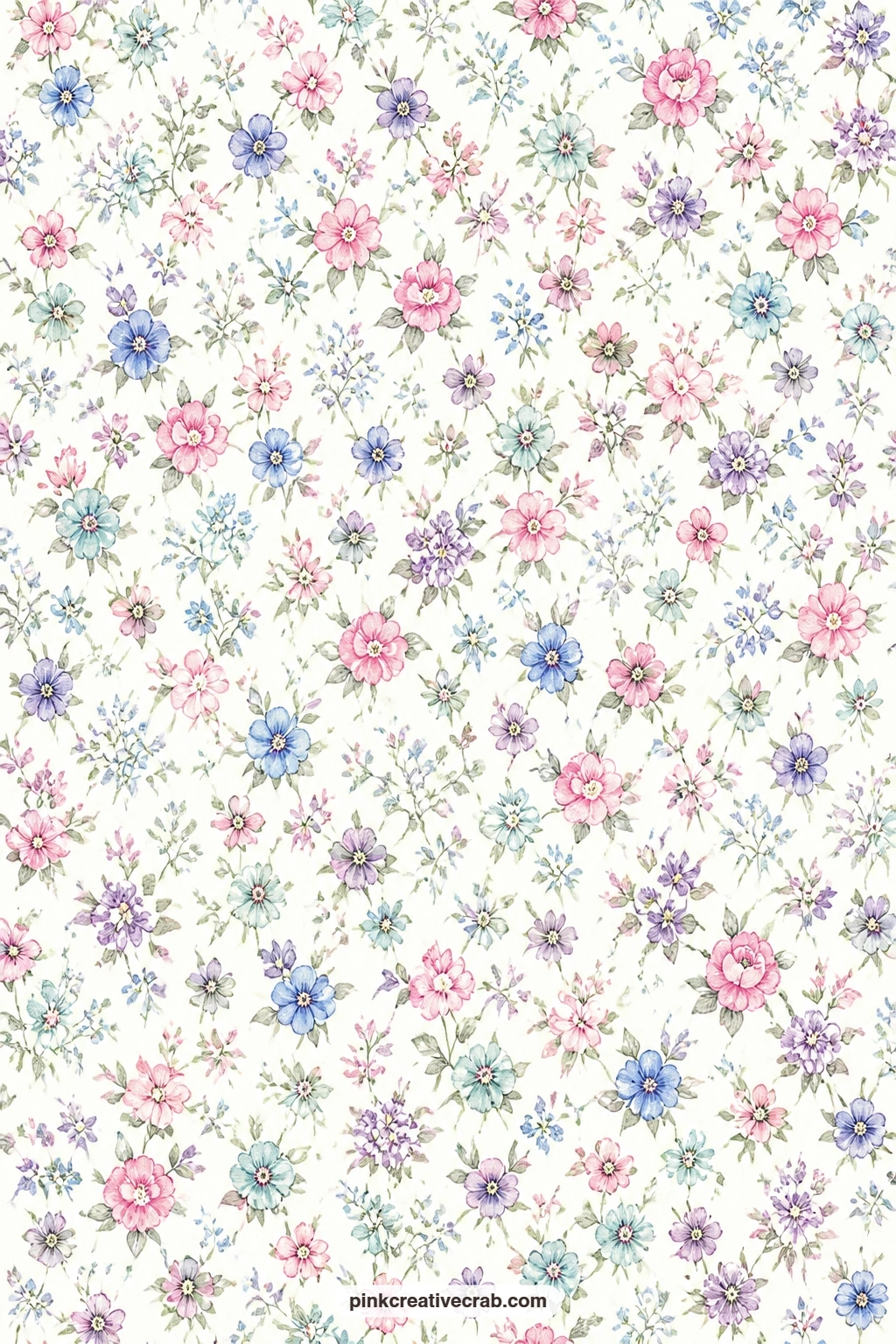 Chintz Mixed Floral Paper printable page — Mixed small flowers in a dense chintz pattern wrap a small gift nicely when a single bold floral would feel too